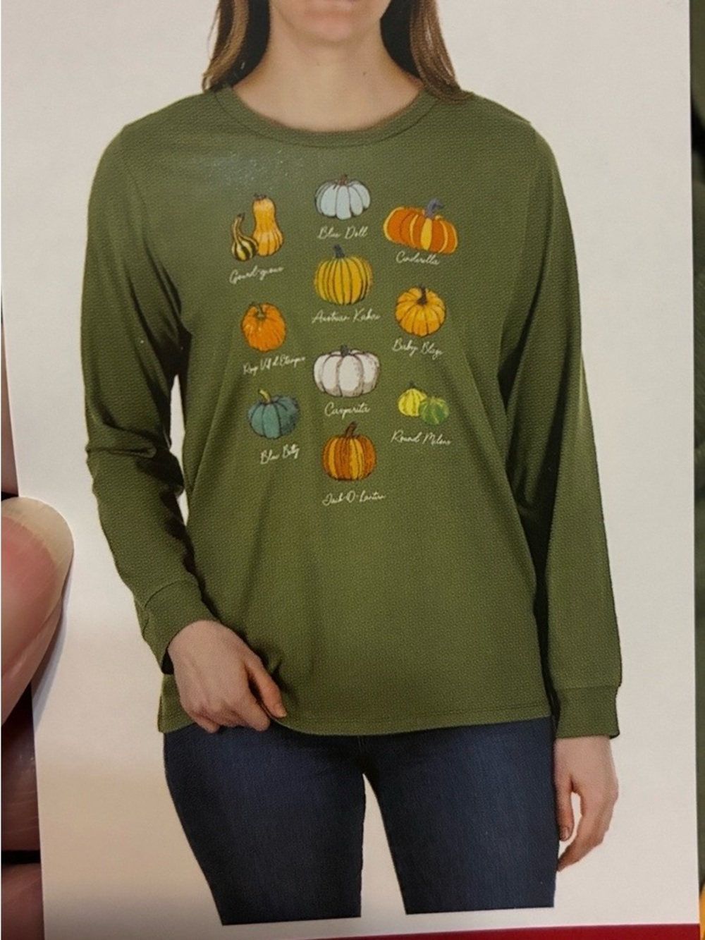 Women’s State of Mine Green Pumpkin Graphic Long Sleeve Tee Size XL NWT